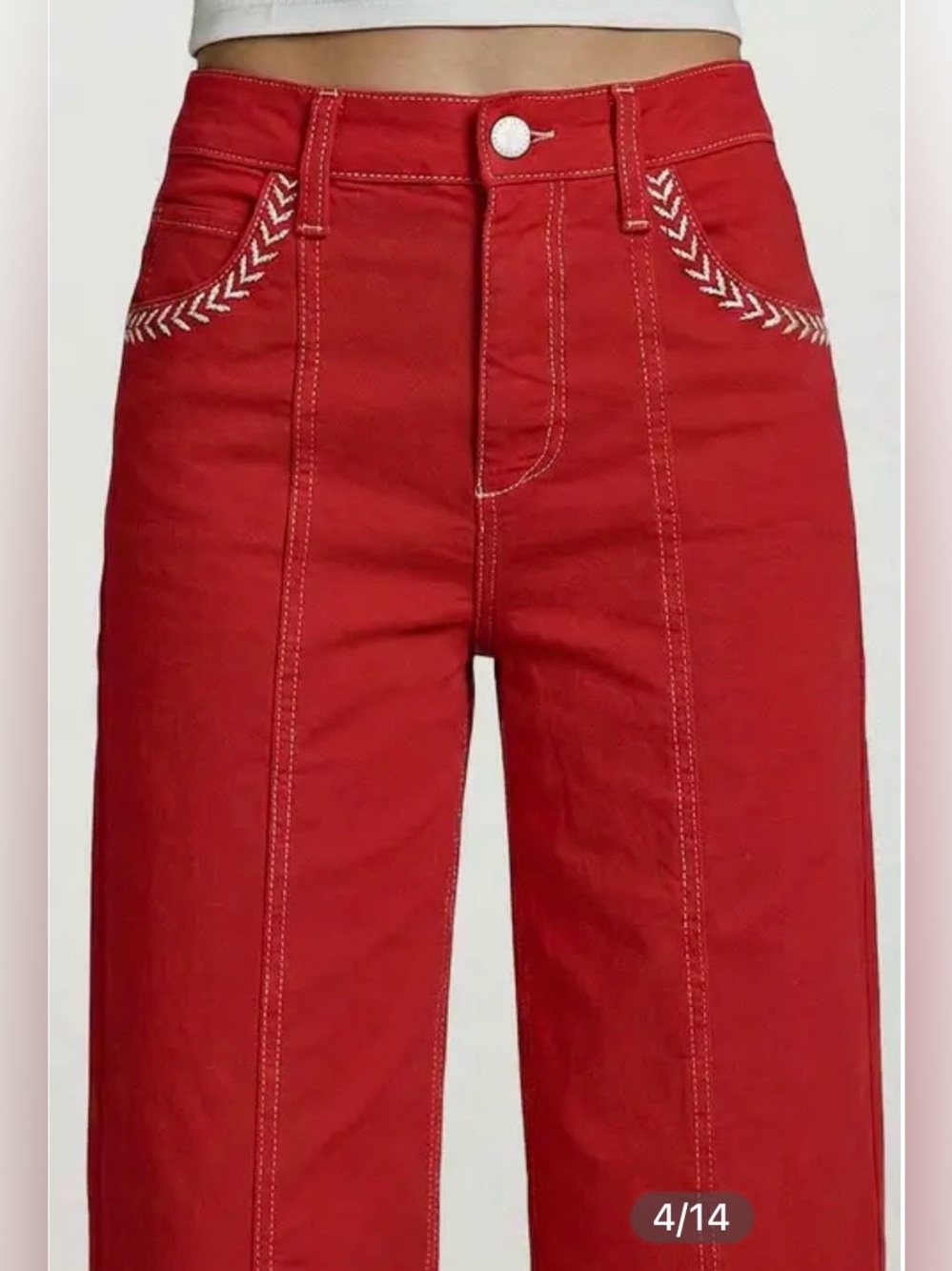 Contrast Stitch Mid Rise Wide Leg Crop Pants - Picture 3 of 8